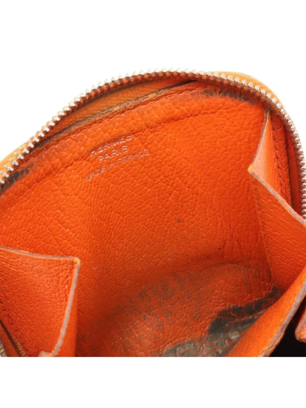 Hermes Azap Compact Mini Coin Purse Zip Around Chevre Mysore Leather Orange